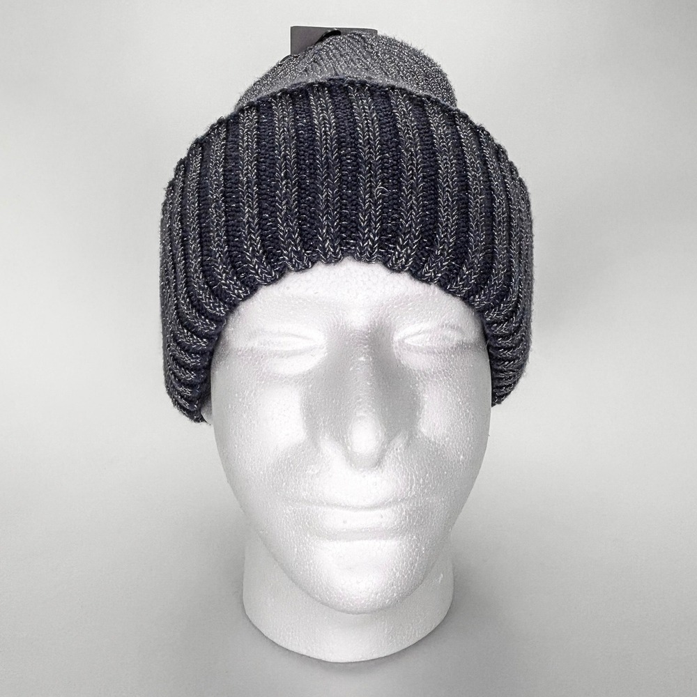 NEW Nike Beanie Hat Blue Heather Rib Knit Fleece Lined Cuffed NWT One Size Women - Picture 4 of 8